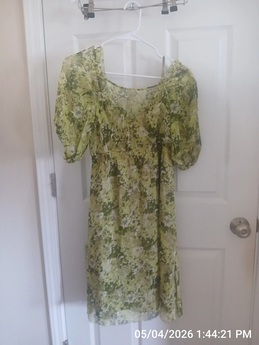 Olive Green Floral Square-Neck Midi Dress - Picture 3 of 4